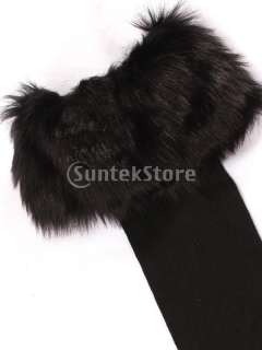 Womens Black Boot Socks Leg Warmers Half Stockings w/ Black Faux Fur 