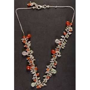 Faceted Gemstone Necklace (Carnelian, Peridot and Rose Quartz 