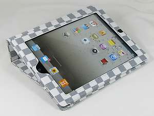   Magnetic Stand Smart Leather Case Cover Checker   White / Black  