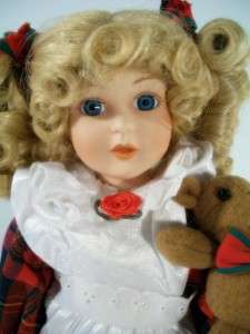 1993 Anco Porcelain Doll Blonde Hair Teddy Bear 16  
