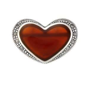  Sterling Silver Marcasite and Carnelian Heart Pin Jewelry