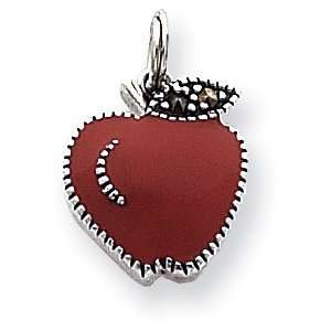  Marcasite Enameled Apple Charm, Sterling Silver Jewelry
