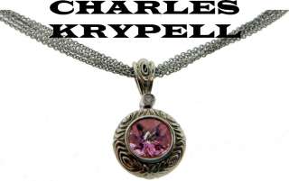 CHARLES KRYPELL DIAMOND & PINK TOPAZ NECKLACE 14K / SS  