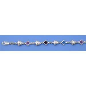   Silver & Multicolored CZ Star & Diamond Shape Bracelet Jewelry