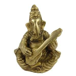 Brass Sculpture Hindu God Musical Ganesha Height 3.25 inches  