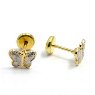 Gold 18k GF Earrings High Security Safety Two Tone Polish Butterfly 