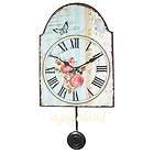  Style Metal Wall Clock with Pendulum   Flowers and Butterfly Painting