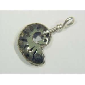  Sterling Silver Wire Wrapped Iron Pyrite Ammonite Pendant 