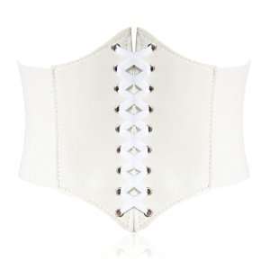  Hoter Lace up Corset Style Elastic Cinch Belt  White 