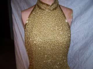 Party Dress Prom Evening Gown Pageant Beaded Silk Gold Womens Ball 