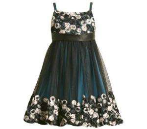 Bonnie Jean Teal & Black Tulle Rose Baby Doll Dress 16  