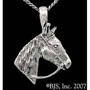  Bridled Horse Necklace, 14k White Gold, 20 Silver Box Chain, Horse 