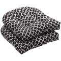   Perfect Outdoor Geometric Black/ White Wicker Seat Cushions (Set of 2