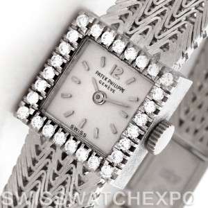 Patek Philippe Vintage Ladies 18k White Gold Diamond Watch 3293/1 