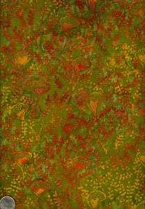 Gingko Leaves in Orange Yellow on Olive Batik Fabric  