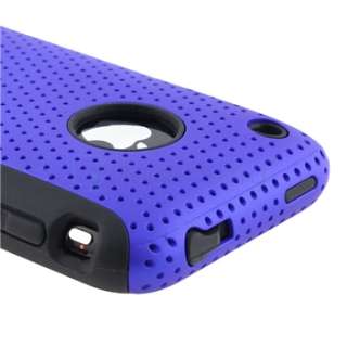 Black Silicone Skin Soft Gel / Blue Meshed Hard Case Cover For iPhone 
