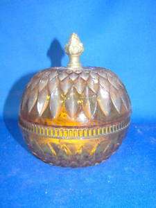 Diamond Point Amber Candy Dish with Pineapple Knob  