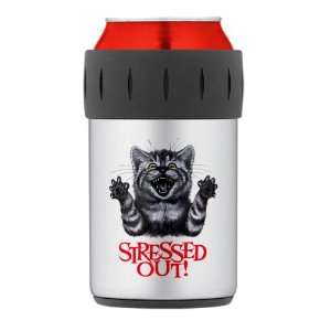    Thermos Can Cooler Koozie Stressed Out Cat 