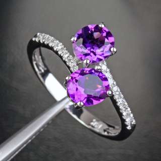 Round AMETHYST STONE SOLID 14K WHITE GOLD Pave DIAMOND ENGAGEMENT 