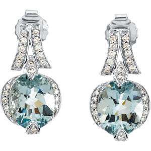 Stunning Aquamarine and Diamond 14K White Gold Earrings  