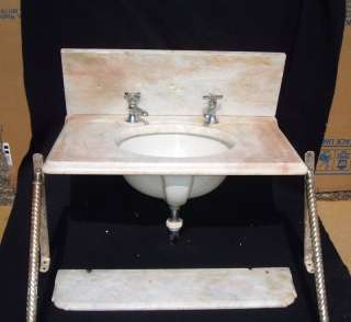 Antique Marble Bathroom Sink With Shelf and Brackets  