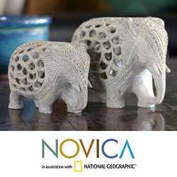 Soapstone Elephant Duet Sculptures (Set of 2) (India)   