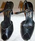 Vintage Italian Italy Amalfi Black Leather Peep Toe Pumps High Heels 
