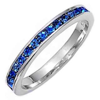 Stackable Blue Sapphire Ice CZ Eternity Band Ring s 5  