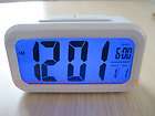   Blue Backlight Snooze Alarm date desk Clock white LCD screen display