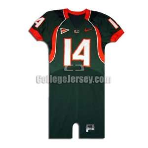 Green No. 14 Game Used Miami Nike Football Jersey  Sports 