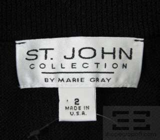 St John Collection Black Knit White Polka Dot Ruffle Skirt Size 2 