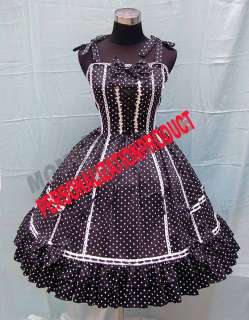   Saloon girl White Polka Dot Cosplay knee length black Dress  