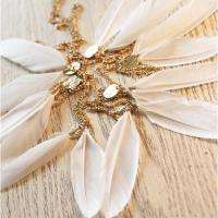 white feather Goose Ornate chains sweater Gold pendant chain long 