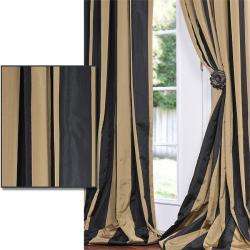 Black/ Gold Stripe Faux Silk Taffeta 96 inch Curtain Panel   