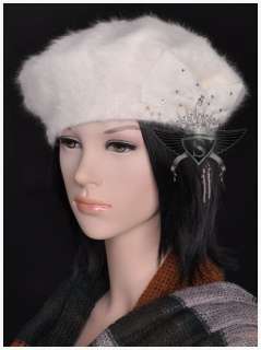 SH White Black Bowknot Rabbit Fur Pure Lady Beanie Hat Cap New Punk 
