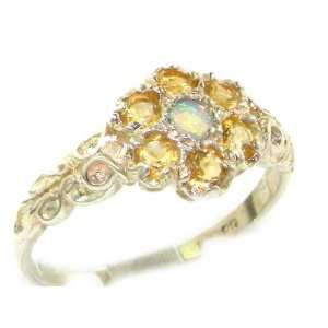 Victorian Ladies Solid Sterling Silver Natural Fiery Opal & Citrine 