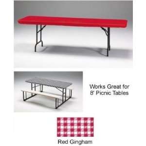    Stay Put Elastic Tablecloth, 8 Banquet Red Gingham