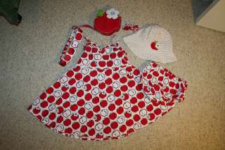 Gymboree Candy Apple Dress c/w underpants, hat, hairband, hair ties 