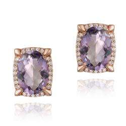 Glitzy Rocks Rose Goldplated Amethyst and Cubic Zirconia Earrings (6 