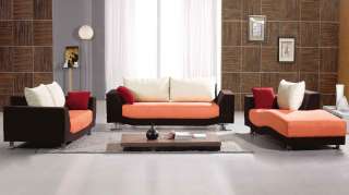 Contemporary Mixed Color Orange Brown White Fabric Sofa Set, Couch 
