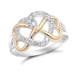  Gold Plated Heart Link Sterling Silver Ring, 8 Jewelry