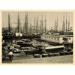  1927 Naples Napoli Italy Harbor Ships Dock Photogravure 