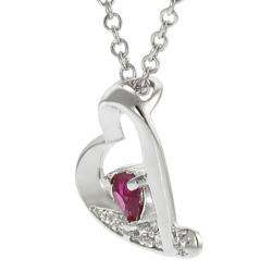   Silver Red and White Cubic Zirconia Heart Necklace  