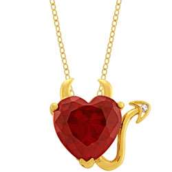 14k Yellow Gold Overlay Red CZ Devil Heart Necklace  