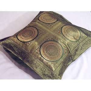   Green Unique Zari India Floor Sari Euro Pillow