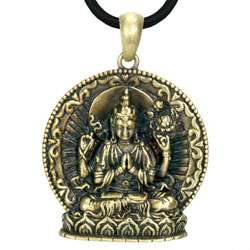 Goldtone Pewter Avalokiteshvara Buddhist Necklace  