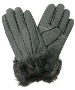 Adi Designs Womens Rabbit Fur Cuff Lambskin Gloves  