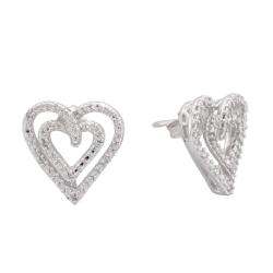 Sterling Silver Diamond Accent Double Heart Earrings  