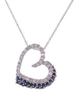 14k White Gold Diamond & Sapphire Open Heart Pendant  