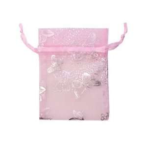   Organza Drawstring Pouches Gift Bags Pink Butterflys Color 3x4 Inches